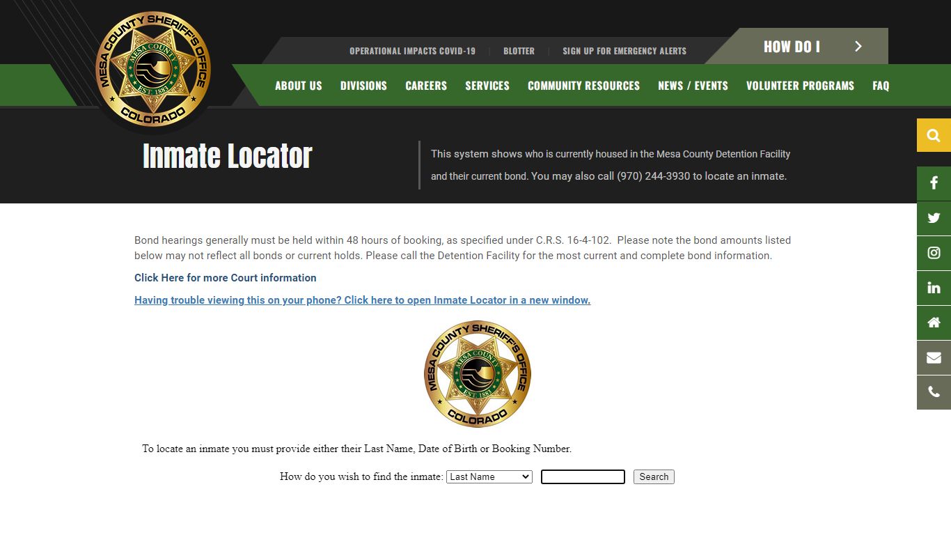 Inmate Locator - Mesa County Sheriff's Office