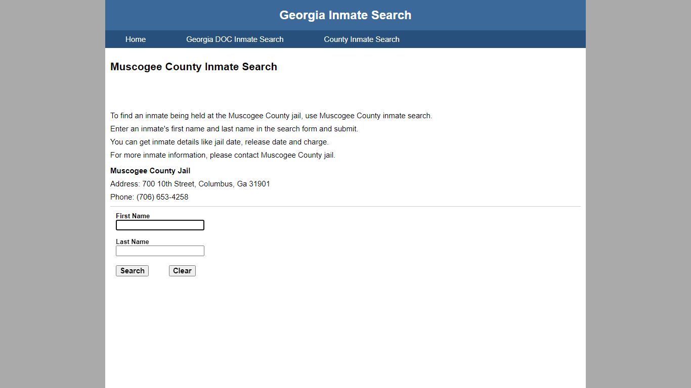 Muscogee County Inmate Search